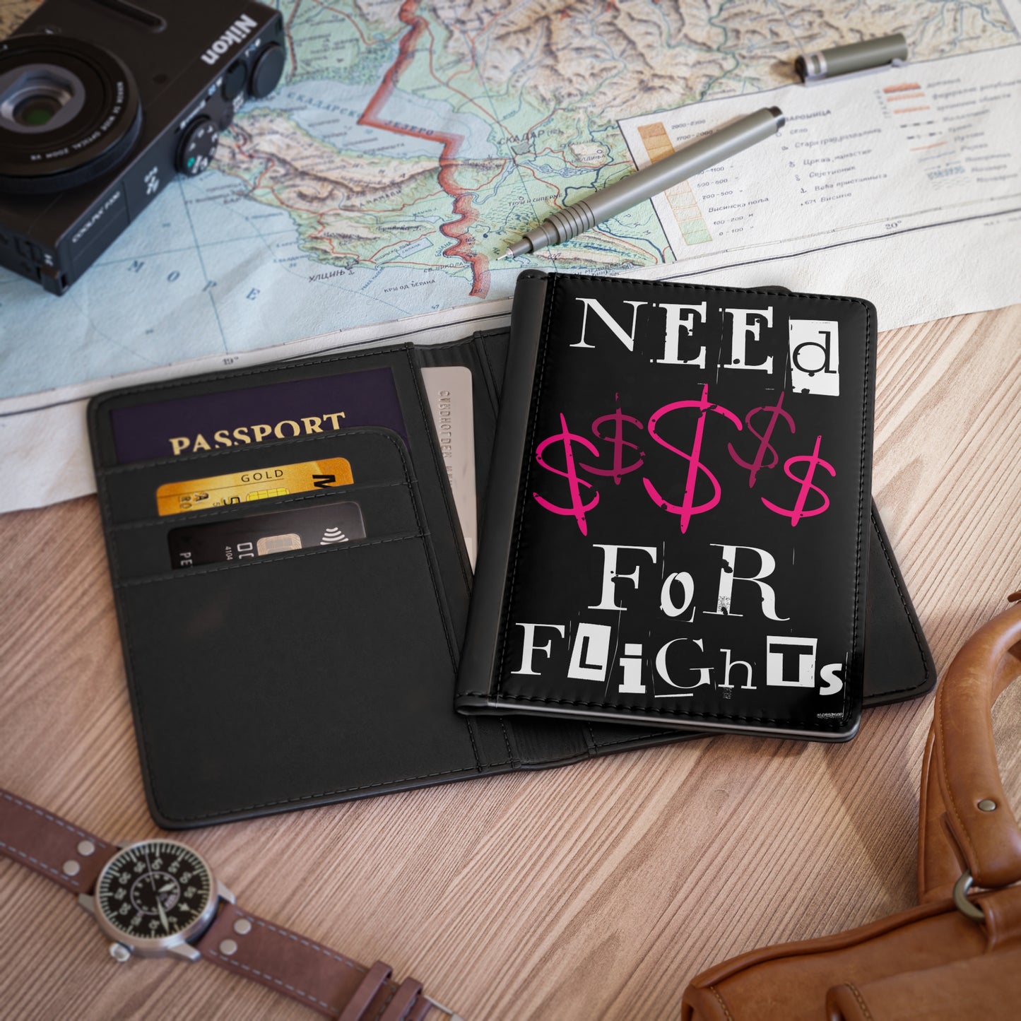 "Need $$$" Passport Cover - Black